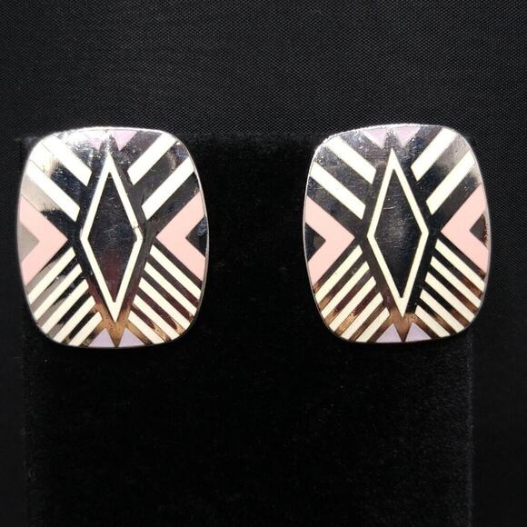 Vintage Laurel Burch "Quintessence" Geometric Earrings, Rhodium Plated, 1 1/8" - Picture 10 of 10